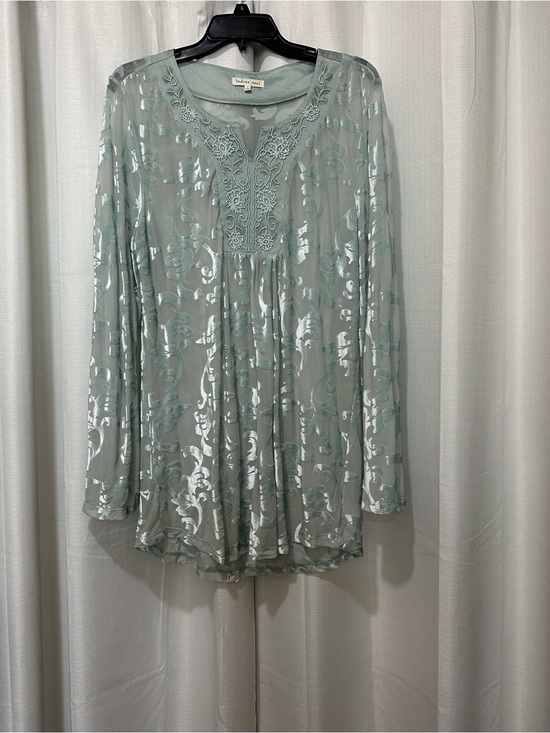 indigo soul Tops - indigo soul Mint Green Embroidered Burnout Velvet Tunic